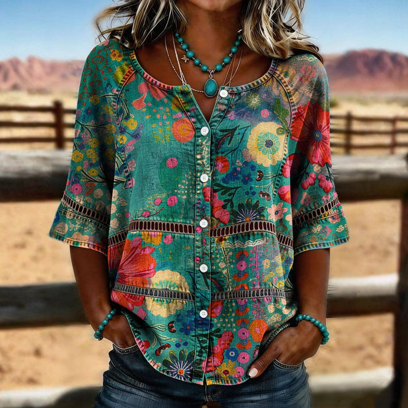 Lenny | Floral Print Button Front Blouse Top