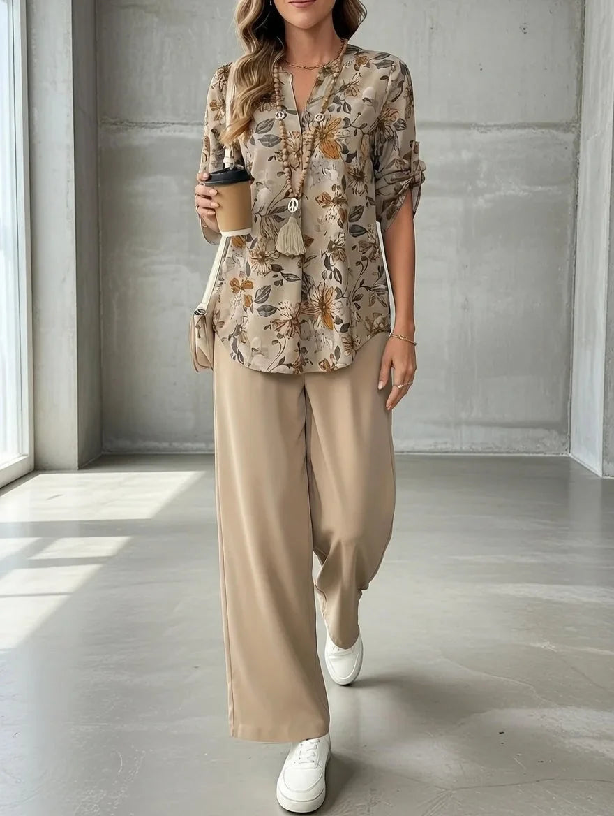 Kresimira | Floral Blouse Wide Leg Trouser Set