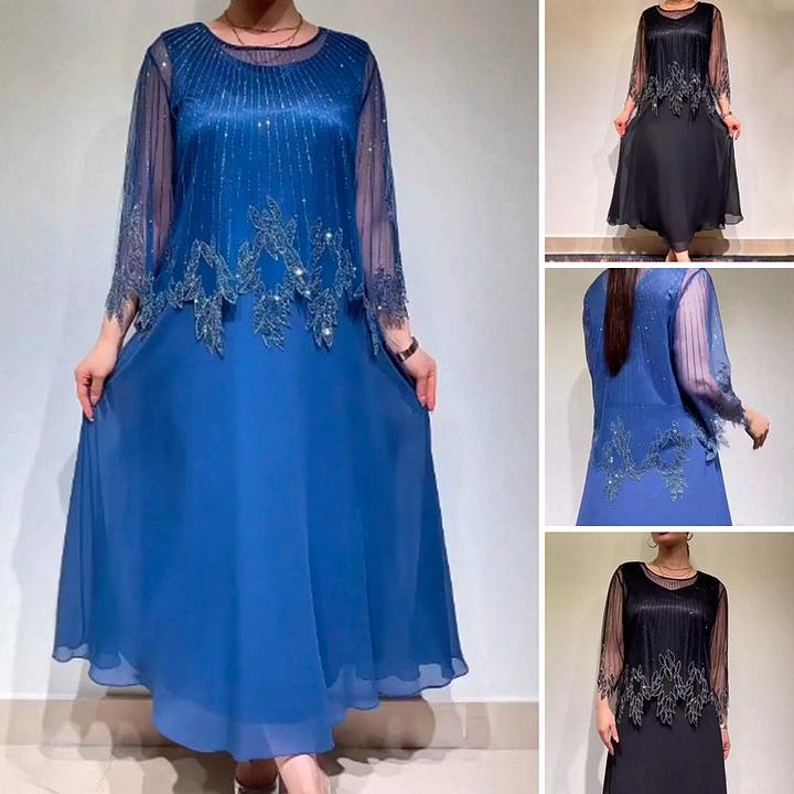 Eiriana | Midi Dress Sheer Sleeve Embellished Hem