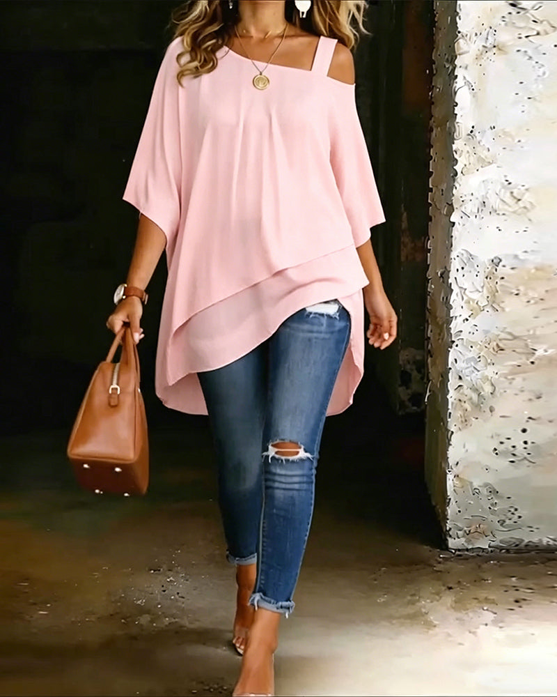 Aurona | Cold Shoulder Asymmetric Tunic Top
