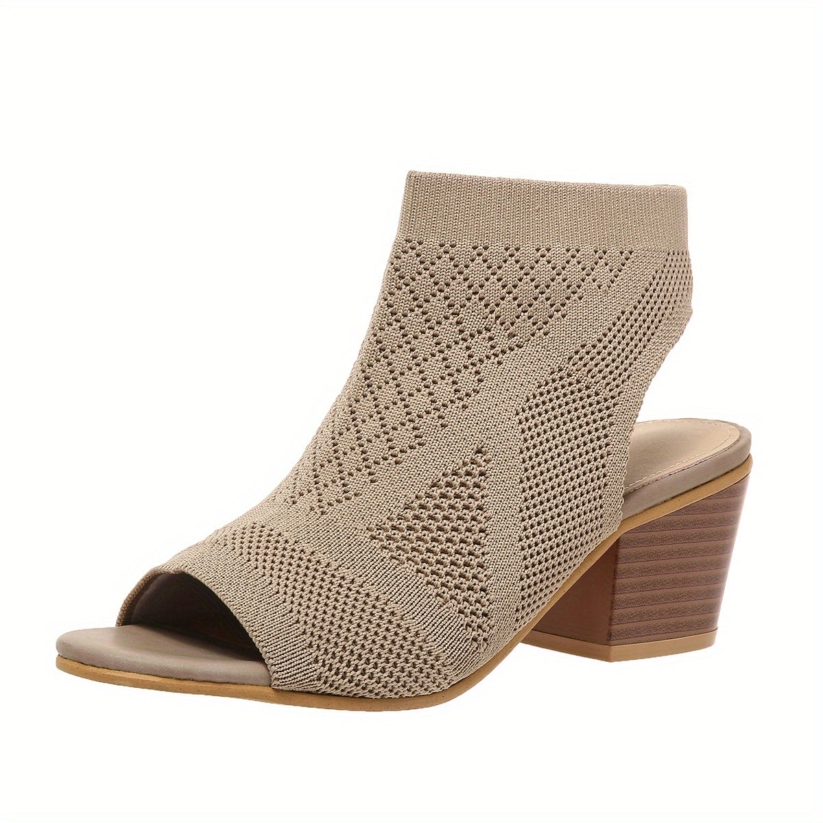 Velina | Black Knitted Peep Toe Block Heel Sandals