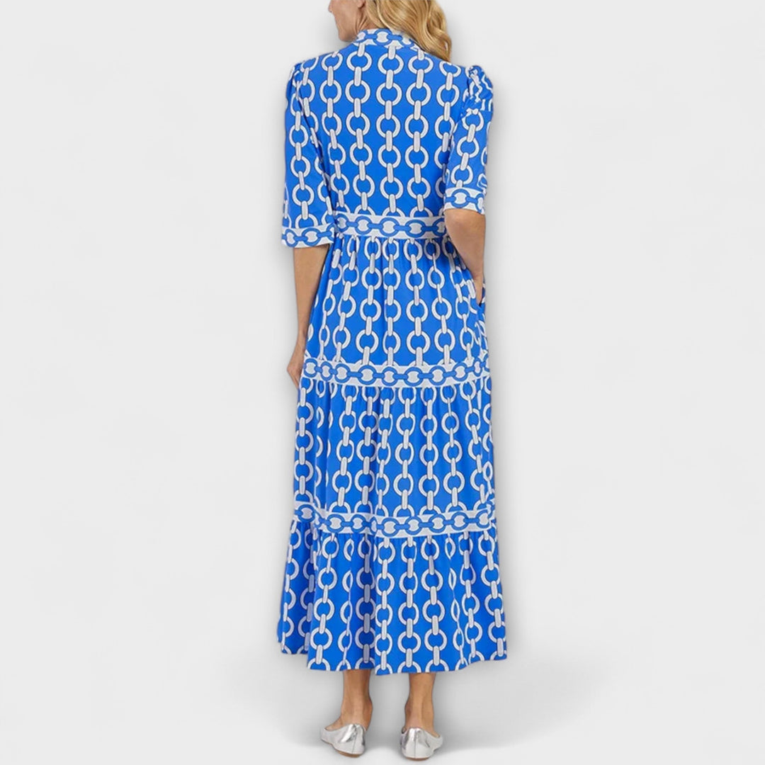 Stavroula | Midi Chain Print Tiered Shirt Dress