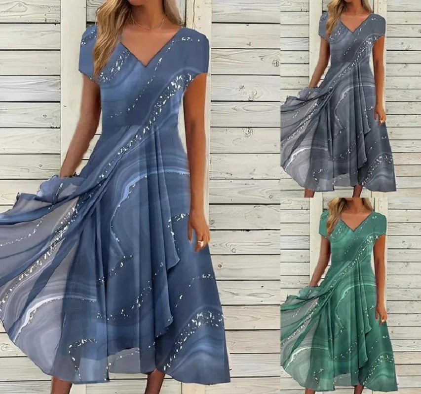 Ayana | V Neck Printed Midi Dress
