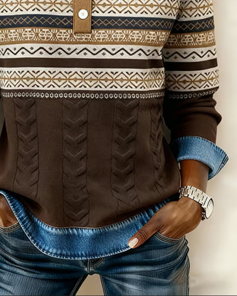 Jenny | Geometric Print Sweater with Collared Neckline