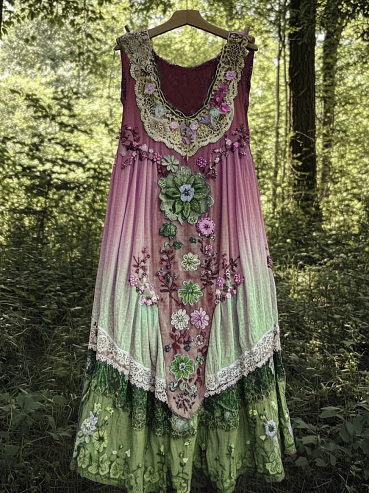 Evabella | Sleeveless Patchwork Floral Midi Dress