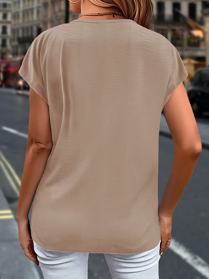 Salma - Ruffle Front V Neck Button Blouse