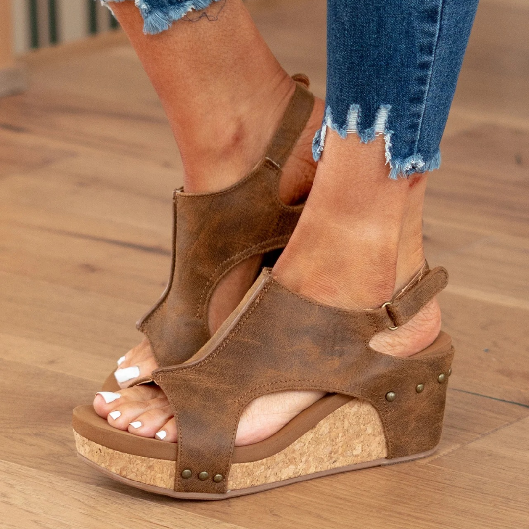 Makrina - Wedge Heel Open Toe Slingback Sandals