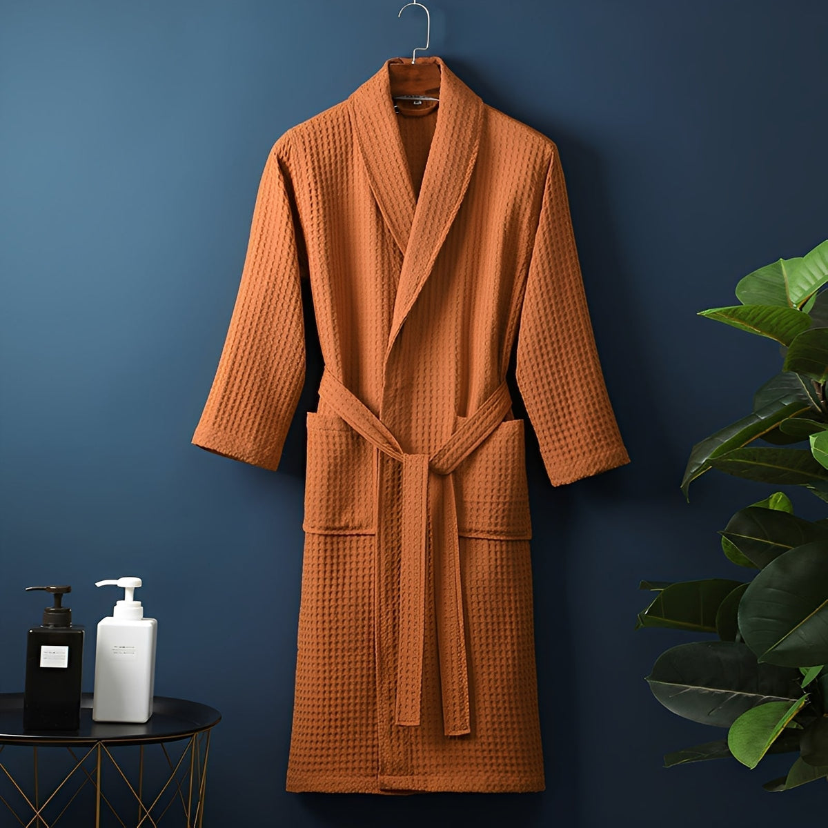 Nathan | Waffle Textured Dressing Gown with Tie Belt