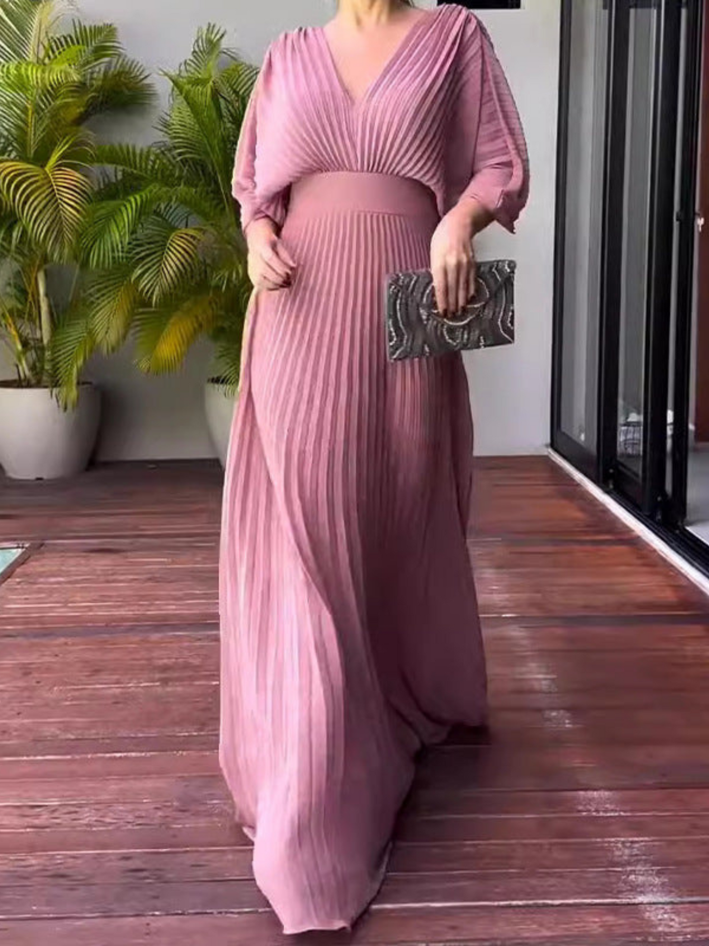 Valerija | Pleated V-Neck Wedding Guest Dress
