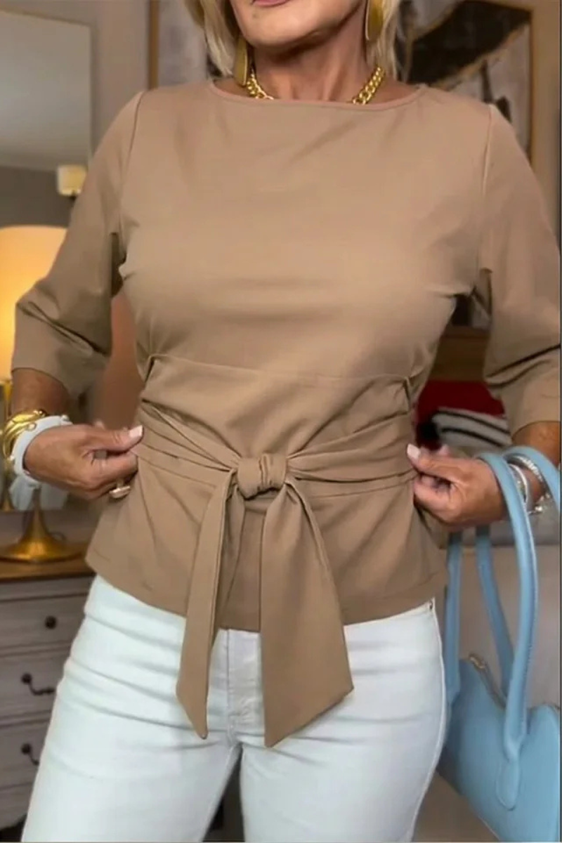 Shaniera | Tie Waist Three Quarter Sleeve Top