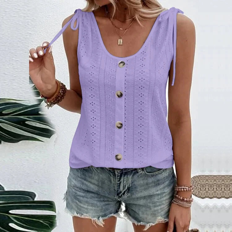 Fedelm | Sleeveless Button Front Knit Top