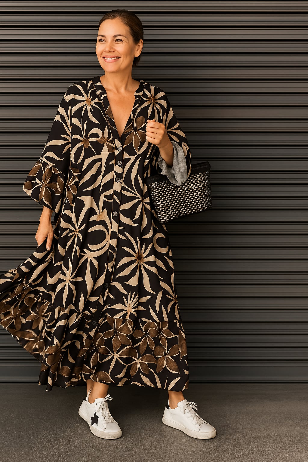 Solveig | Floral Print V-Neck Tiered Maxi Dress