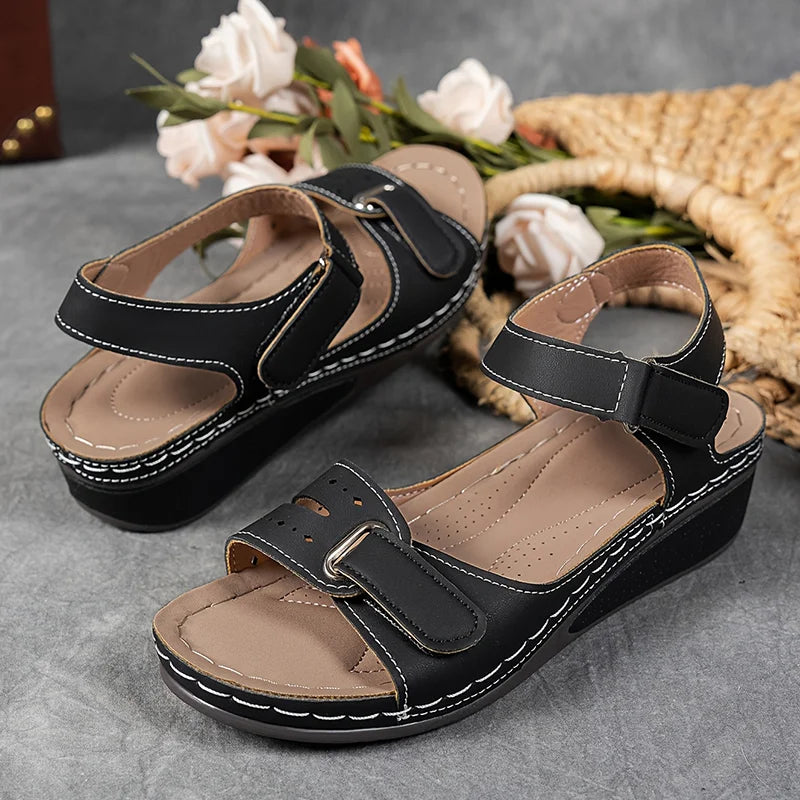 Genelia | Adjustable Strap Open Toe Wedge Sandals