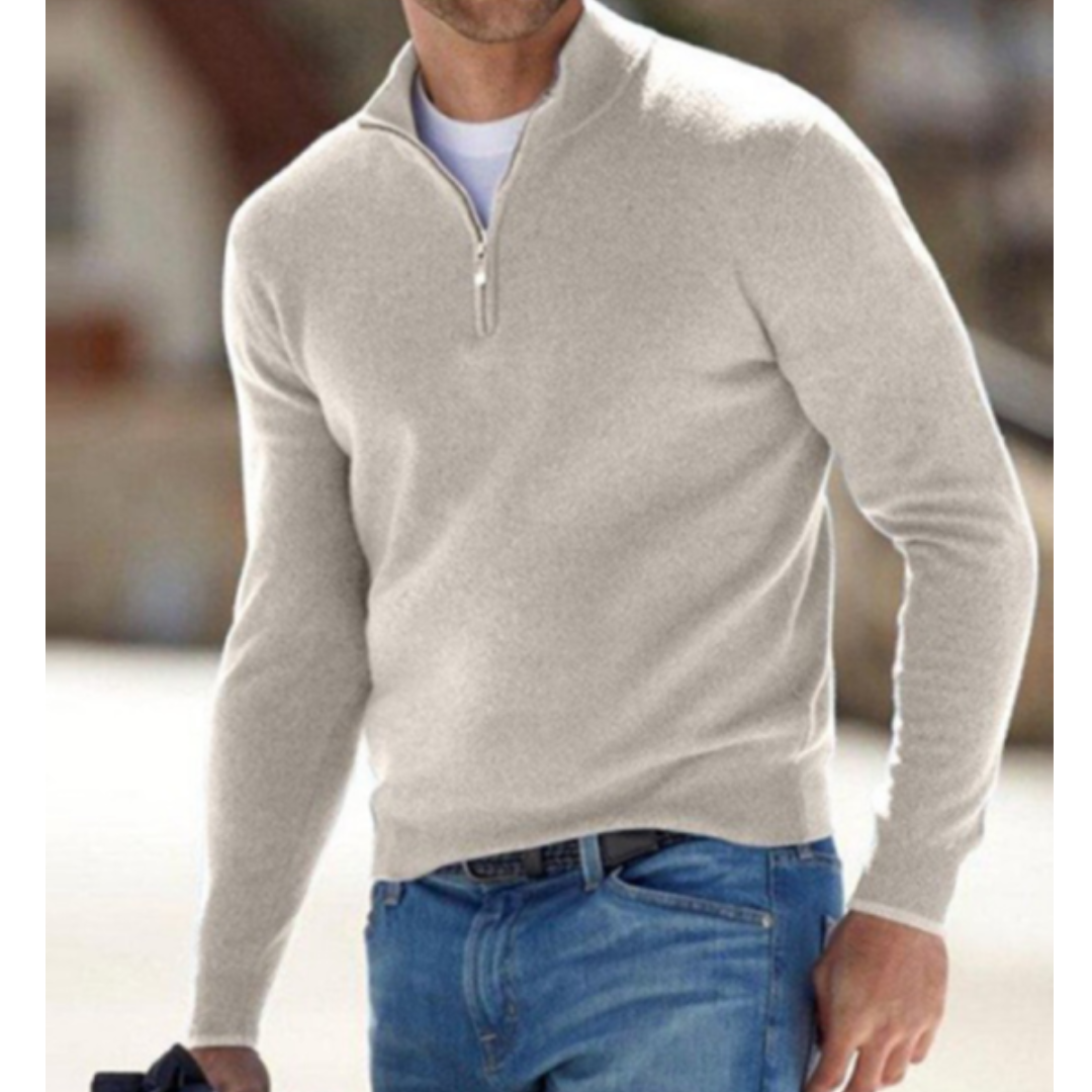 Robbert | Pullover Jumper with Quarter Zip and Stand Collar