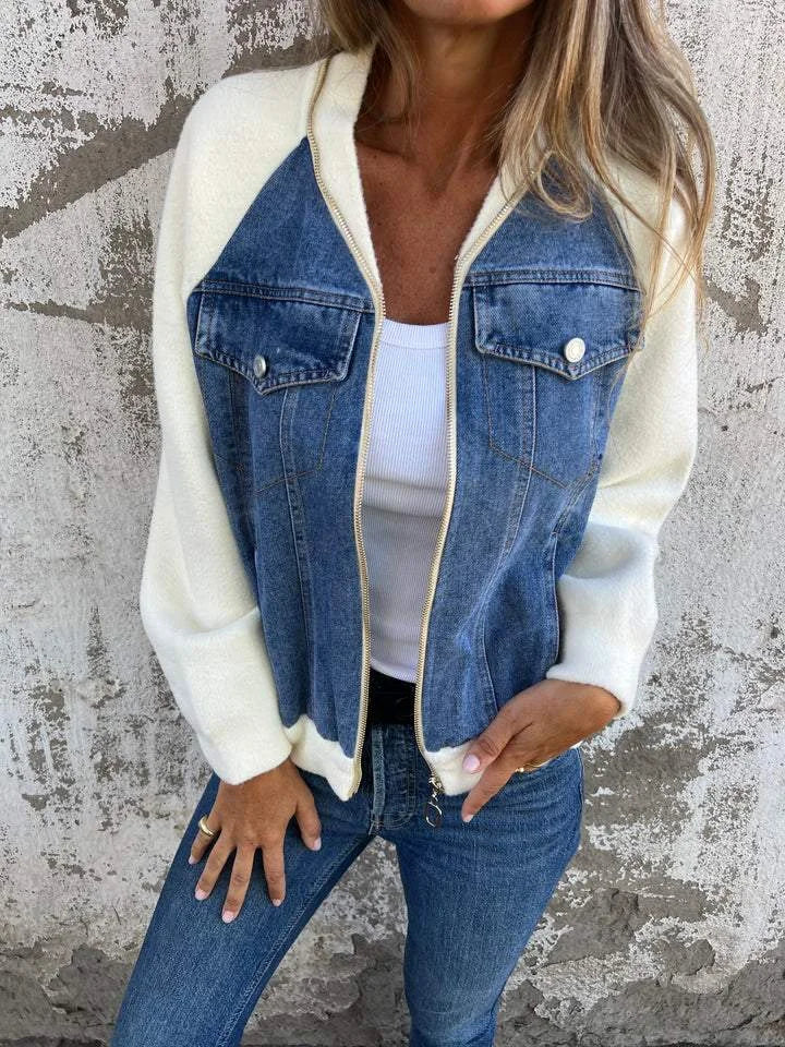 Hantika | Denim Contrast Sleeve Bomber Jacket