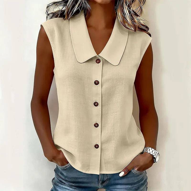 Chisato | Sleeveless V Neck Button Shirt