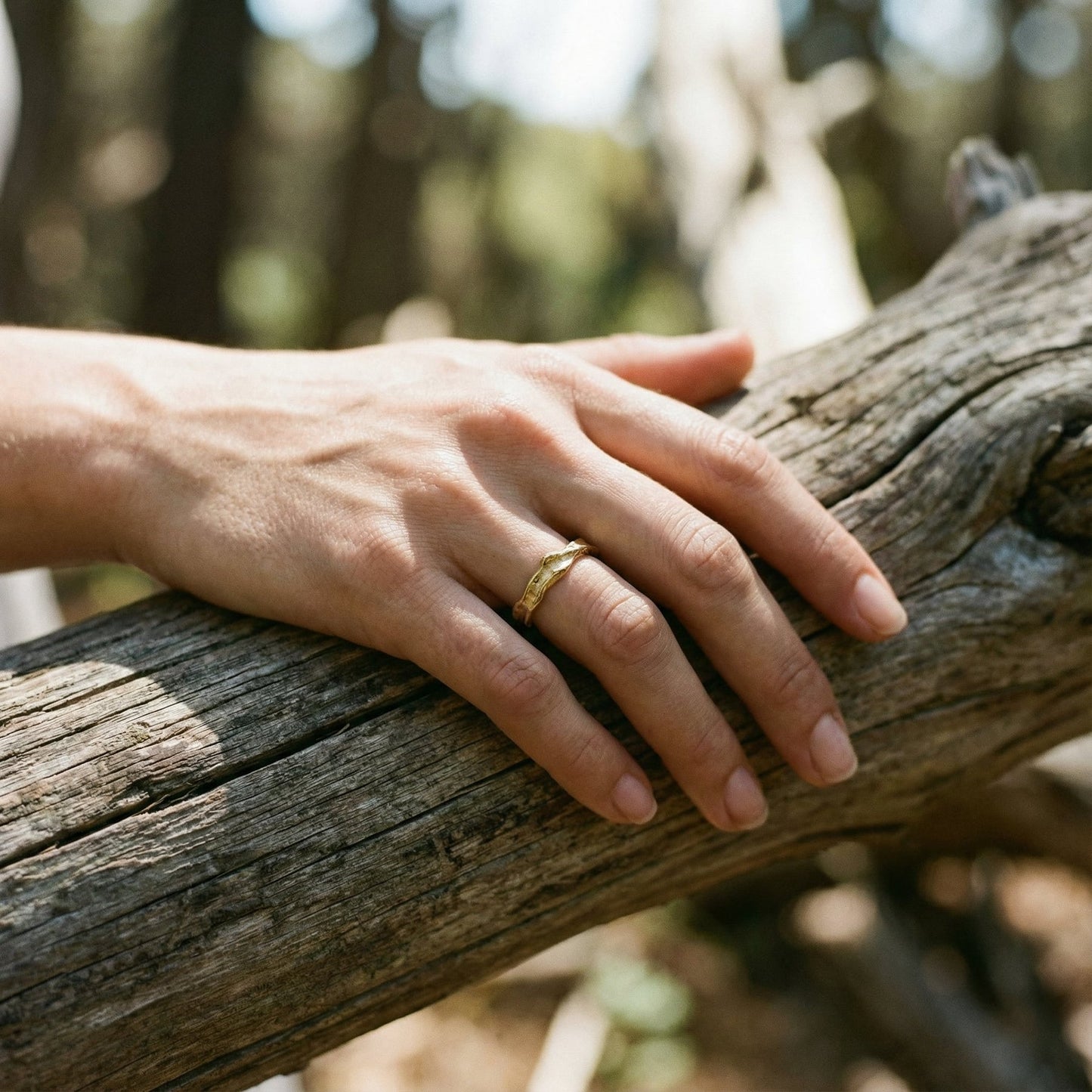 ForgeMuse | Textured Gold Tone Wave Ring