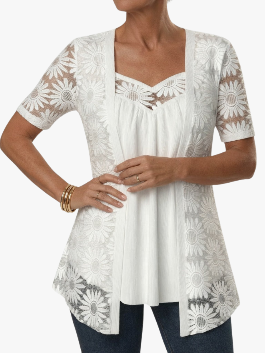 Yahaira | Lace Panel Sweetheart Neck Tunic Top