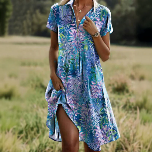 Rasanjali - Printed V Neck Short Sleeve Dress