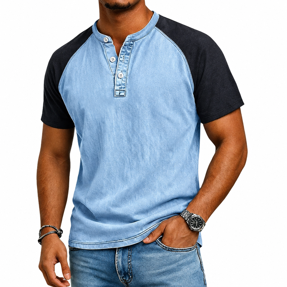 Roeland | T Shirt Two Tone Raglan Henley Neck