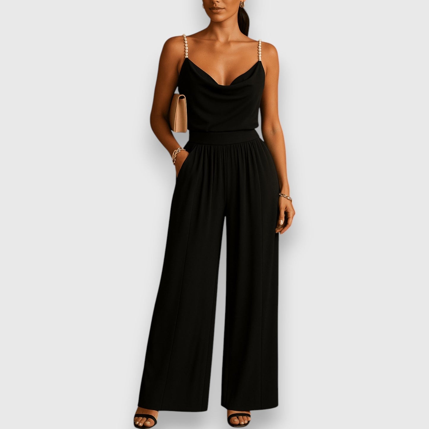Elona - Sleeveless Cowl Neck Wide Leg Jumpsuit