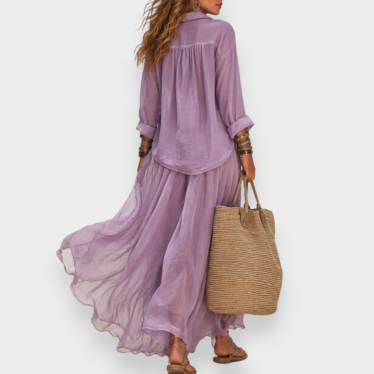 Luena | Shirt And Pleated Maxi Skirt Set