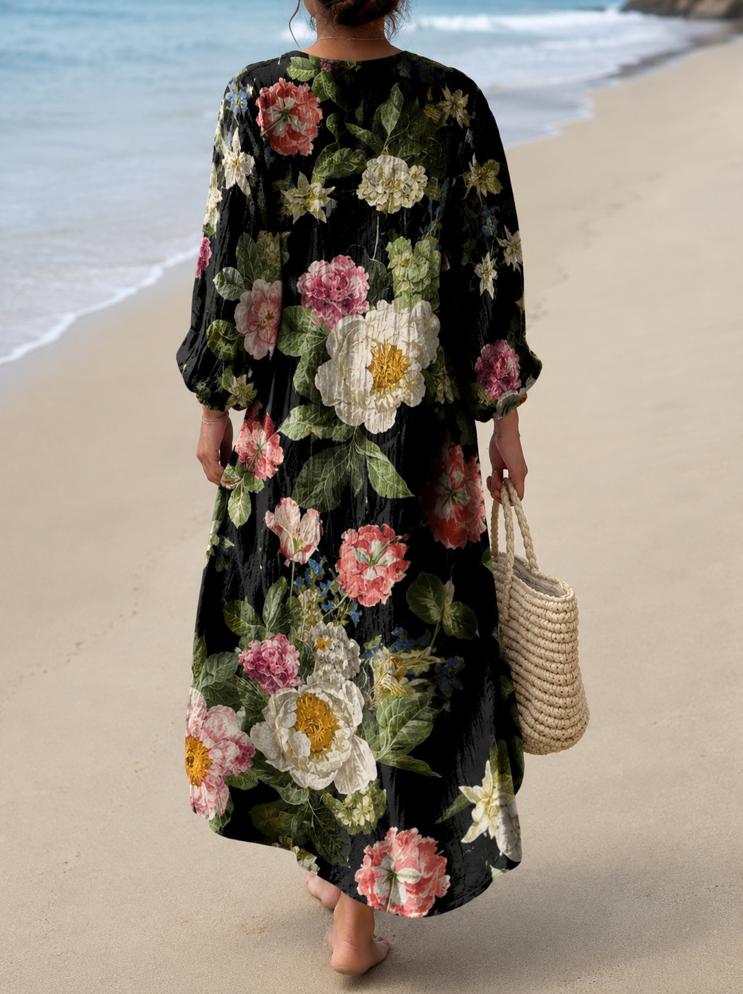 Zylina | Midi Dress with V-Neck and Floral Print