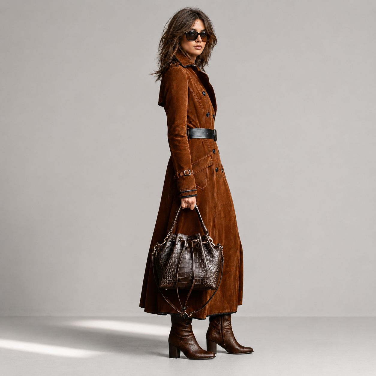 Derya | Long Sleeve Double-Breasted Long Coat