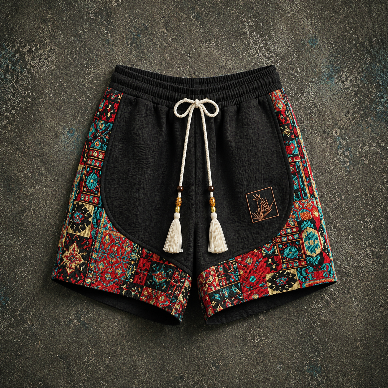 Haren | Ethnic Print Panel Drawstring Shorts