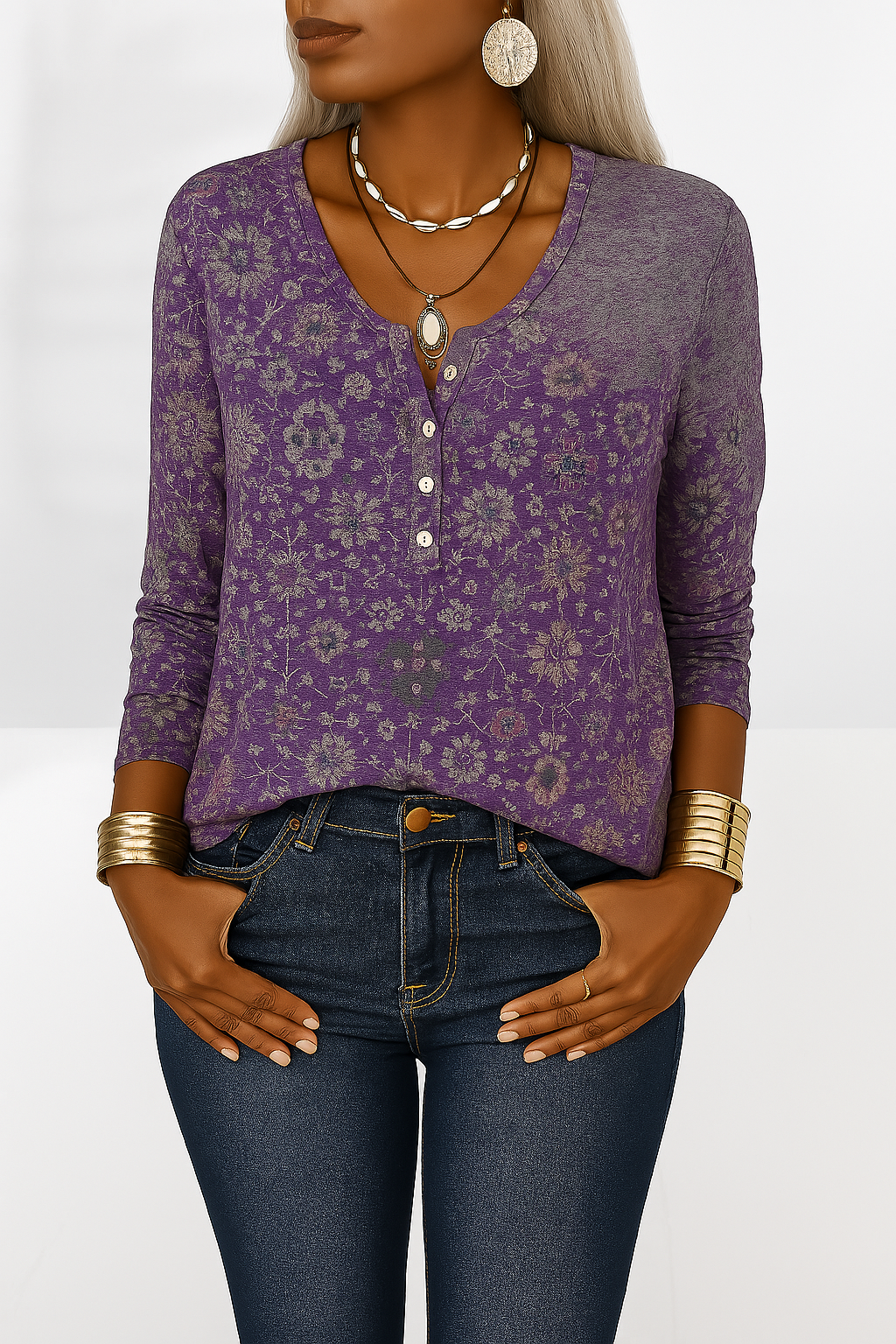 Flossie | Floral Henley Long Sleeve Top