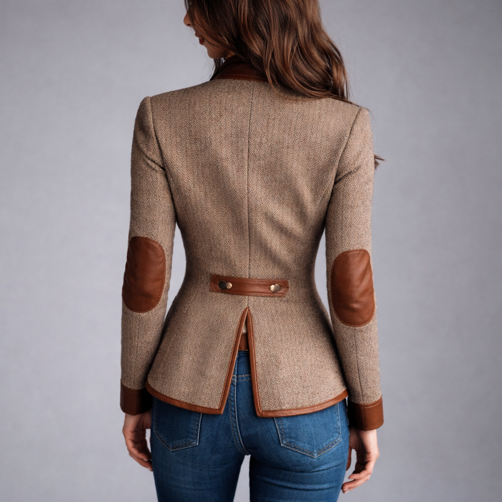 Yvanna | Tweed-Style Button Front Contrast Trim Jacket