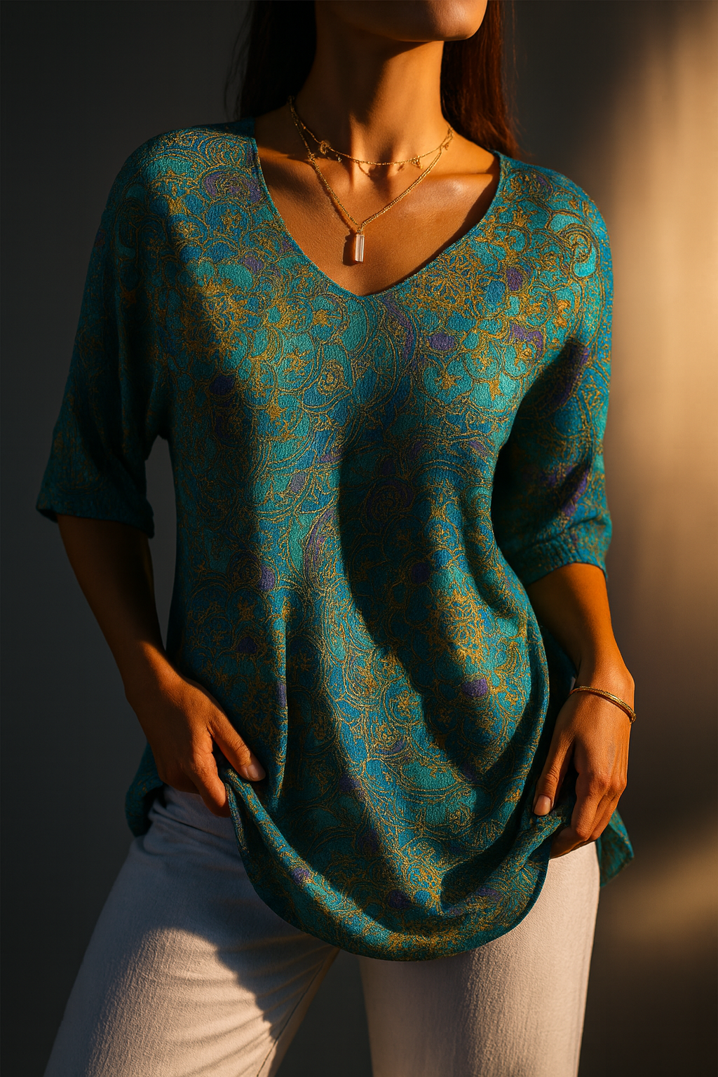 Rezilia | Womens V-Neck Bohemian Print Blouse