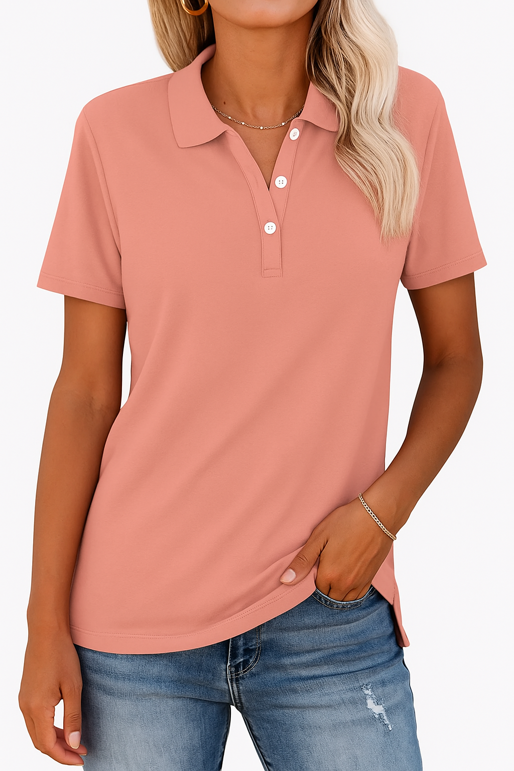 Kathie - Polo Shirt Short Sleeve Button Placket