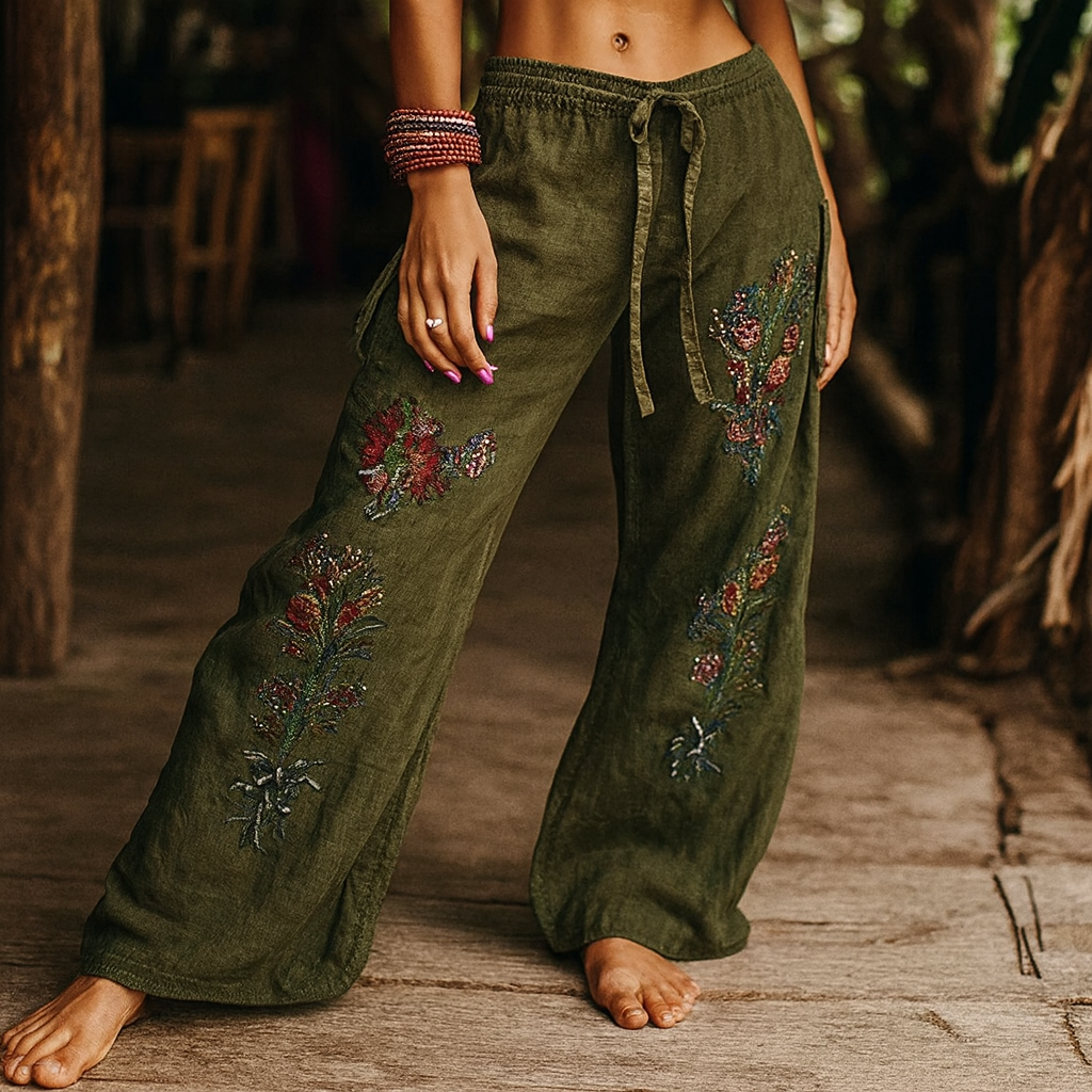 Gladys | Boho Floral Wide Leg Trousers