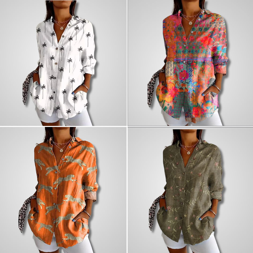 Shalom | Printed Long Sleeve Button Front Blouse
