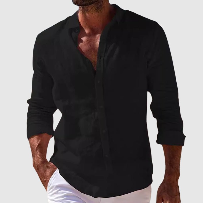 Derrik | Linen-Style Grandad Collar Button Shirt