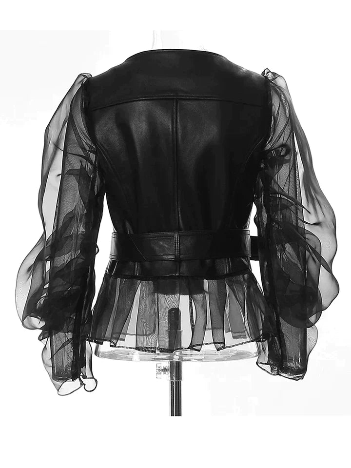 Sharnah | Jacket Black Leather-Look Mesh Sleeves