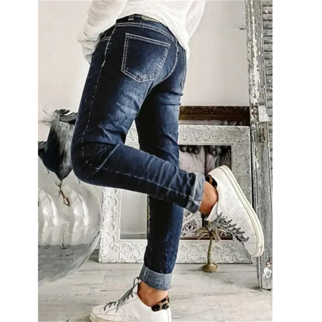 Ella | Dark Wash Skinny Fit Button Jeans