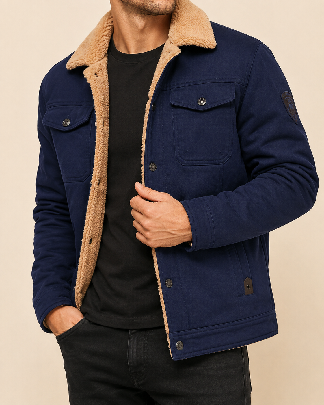 Charlie | Jacket With Plush Collar and Flap Pockets