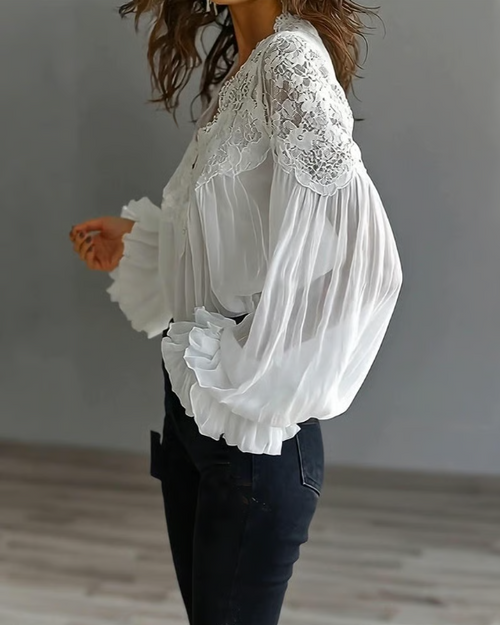 Katija | Floral Lace Balloon Sleeve Blouse