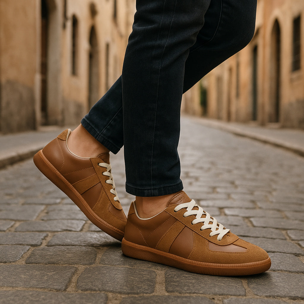 Andrzej | Lace Up Low Top Trainers with Brown Soles