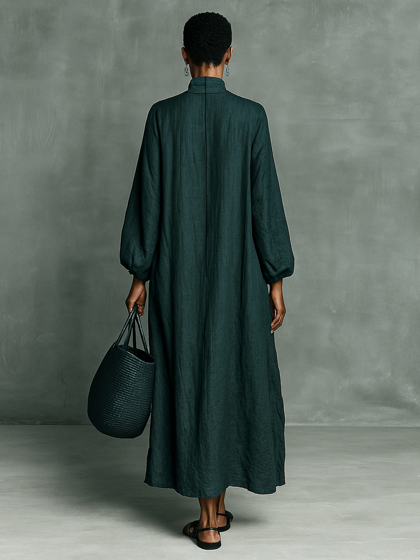 Mirra | Maxi High Neck Embroidered Loose Dress