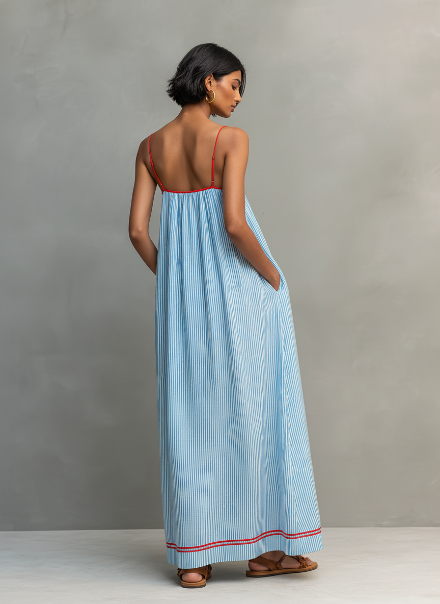 Aliyeva - Striped Spaghetti Strap Maxi Dress