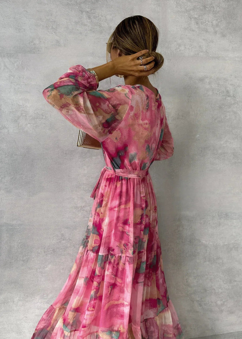 Jenina | Pink Floral Wrap Maxi Dress