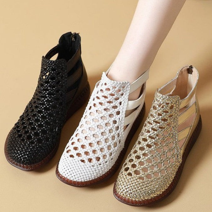 Leolia | Woven Cut-Out Flat Ankle Shoes