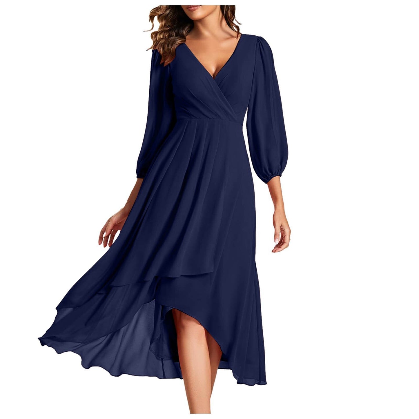 Laia | Midi Dress Wrap Neck Puff Sleeve