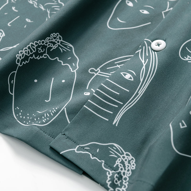 Bertrend | Abstract Face Print Short Sleeve Shirt