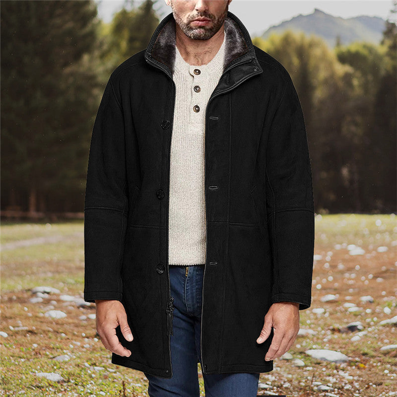 Derek | Mid-Thigh Coat with Plush Collar and Buttons