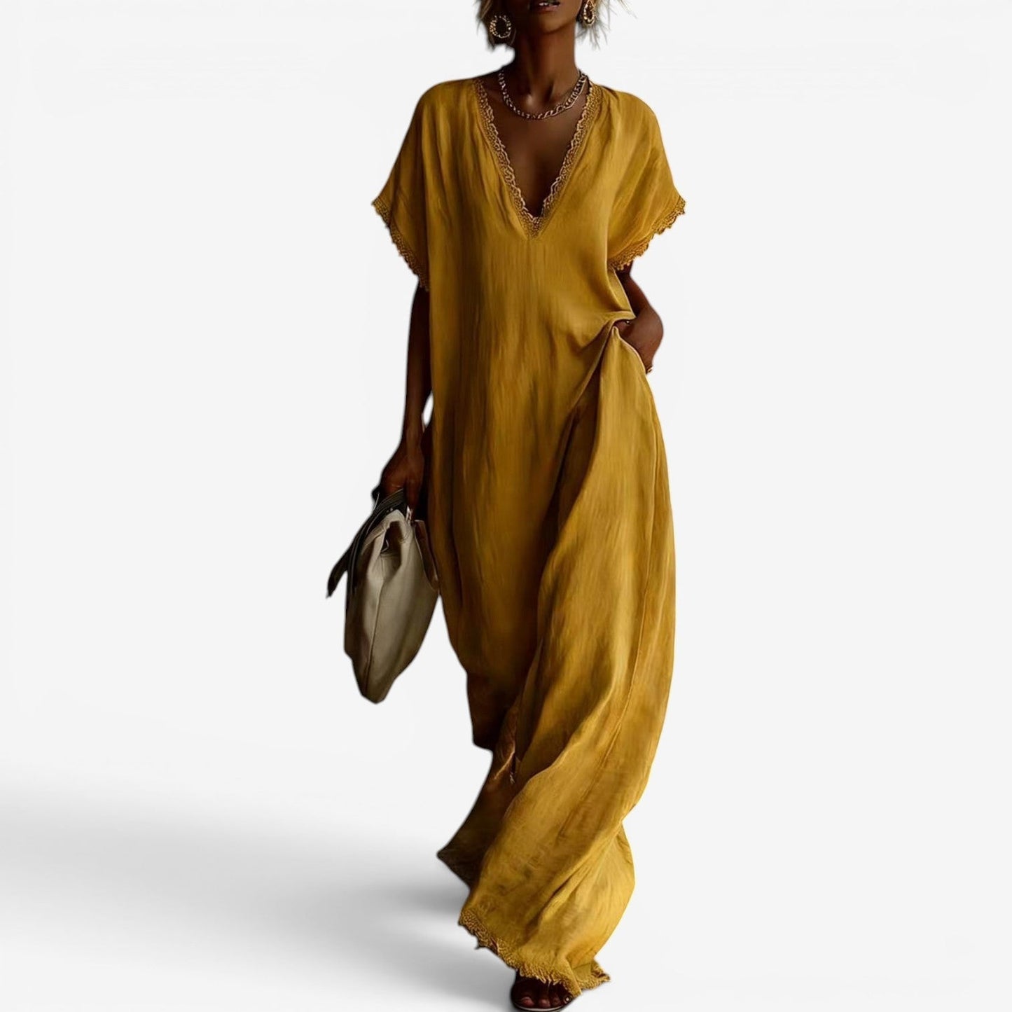 Farzana | Lace Trim V Neck Maxi Dress