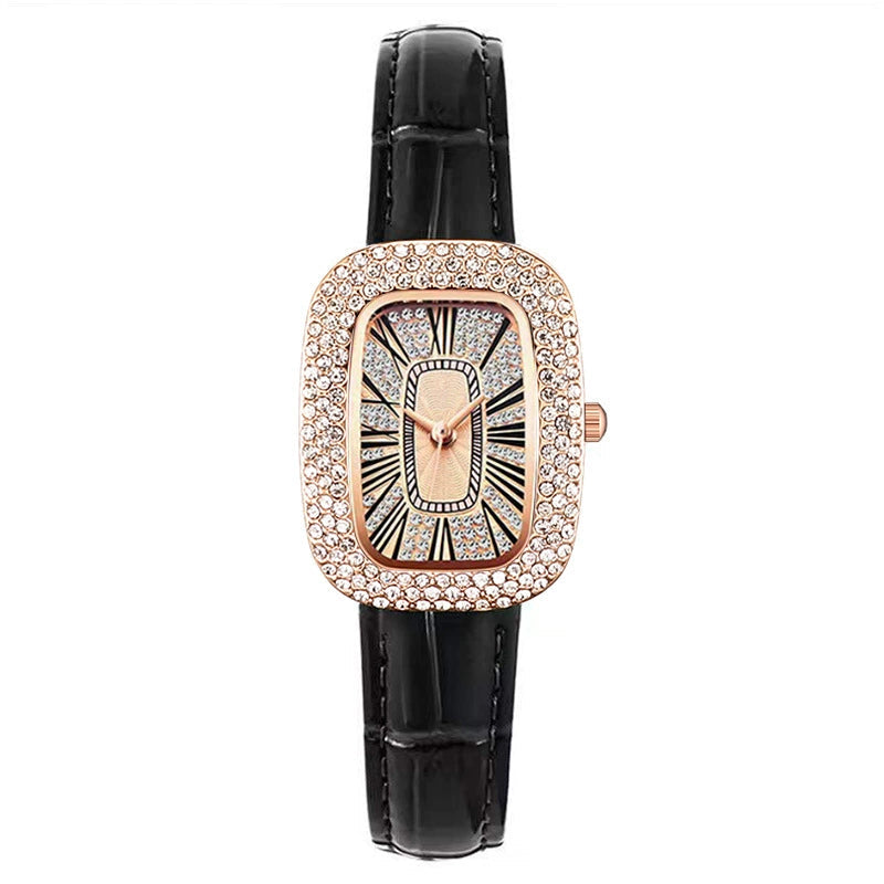 Vítor | Rectangular Crystal Bezel Red Strap Watch